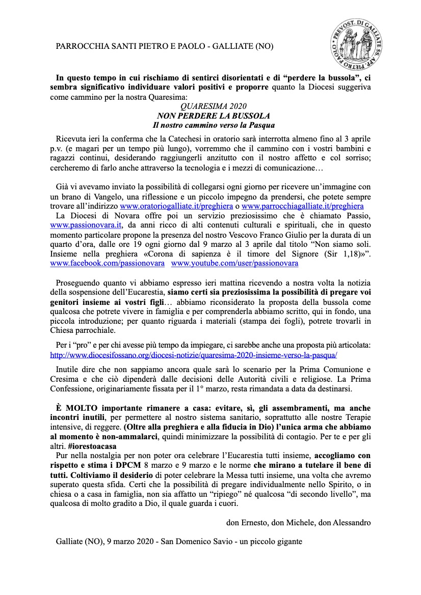 La bussola – Lettera ai genitori dei bambini e ragazzi del Catechismo