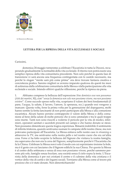 Lettera per la ripresa della vita ecclesiale e sociale [vescovo Franco Giulio]