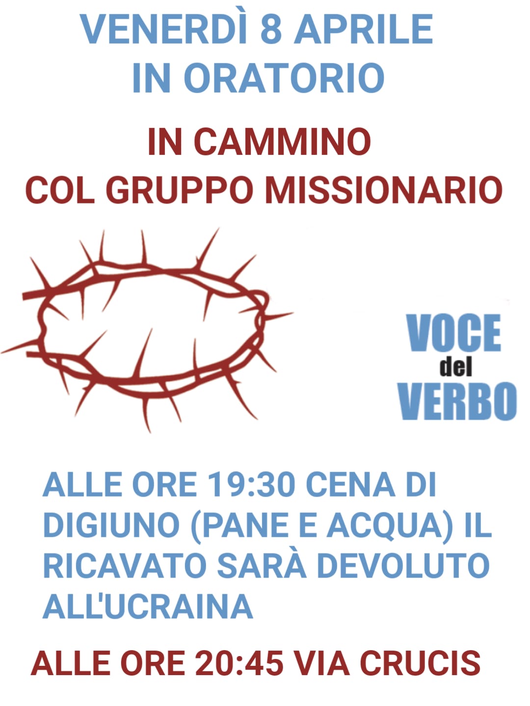 Venerdì 8 aprile in cammino col gruppo missionario – Via Crucis e cena di digiuno