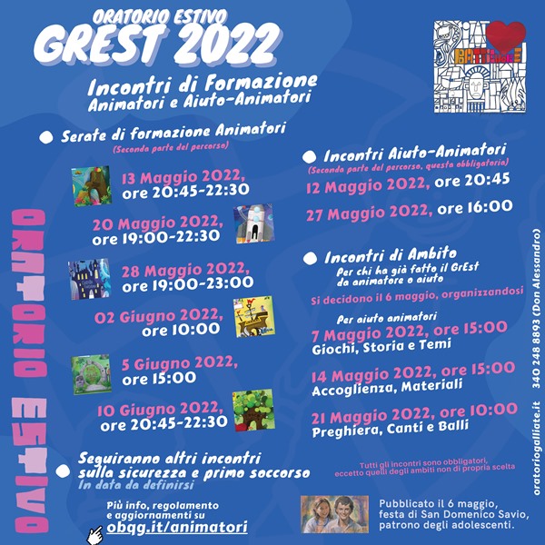 Percorso animatori e aiuto animatori Oratorio Estivo – GrEst 2022 – Formazione