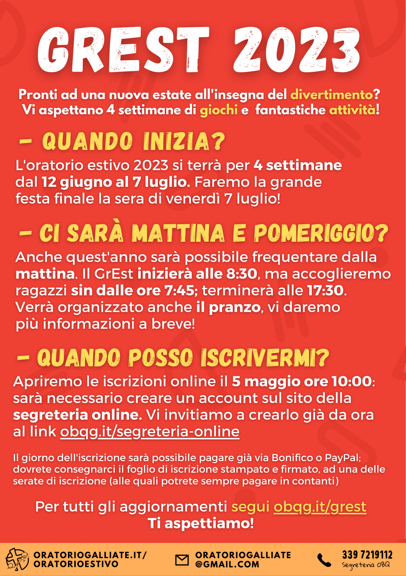 Oratorio Estivo – GrEst 2023 – Centro estivo – Informazioni e Iscrizioni